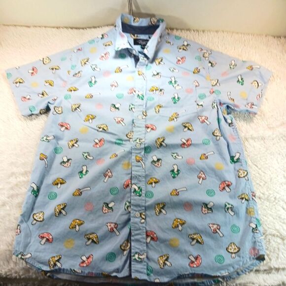 Eighty Eight Men's Short-Sleeve Button-Down Shirt Colorful Mushroom Print Large - Picture 7 of 11